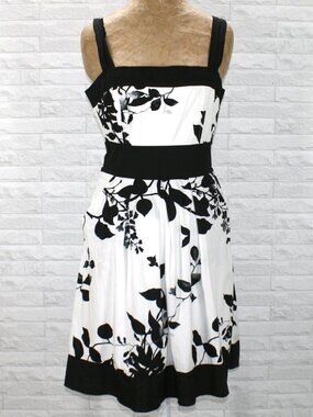 Sundress Classic Summer Floral Cotton Mini Colorblock Black White Leaf Print S